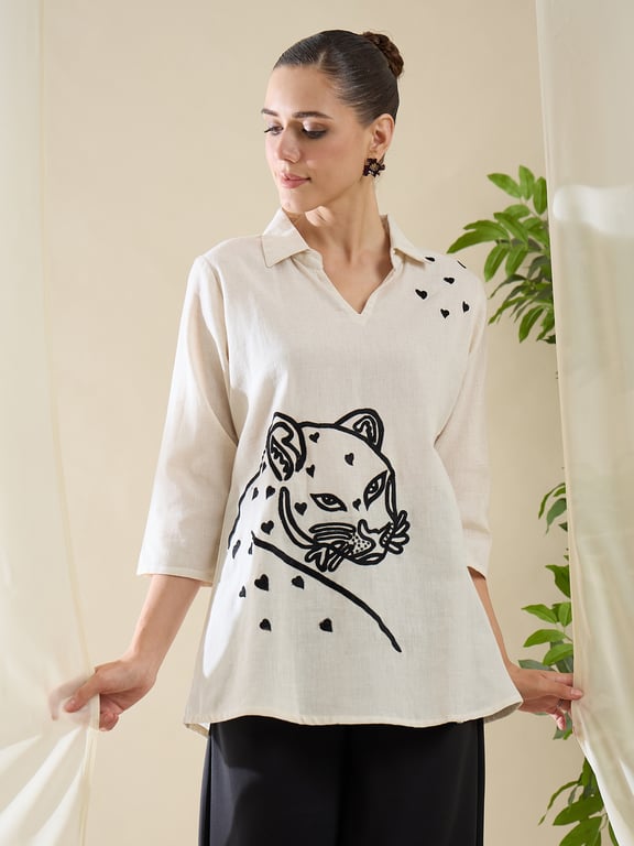 Heywomaniyaa Khadi Cotton Animal Print Shirt