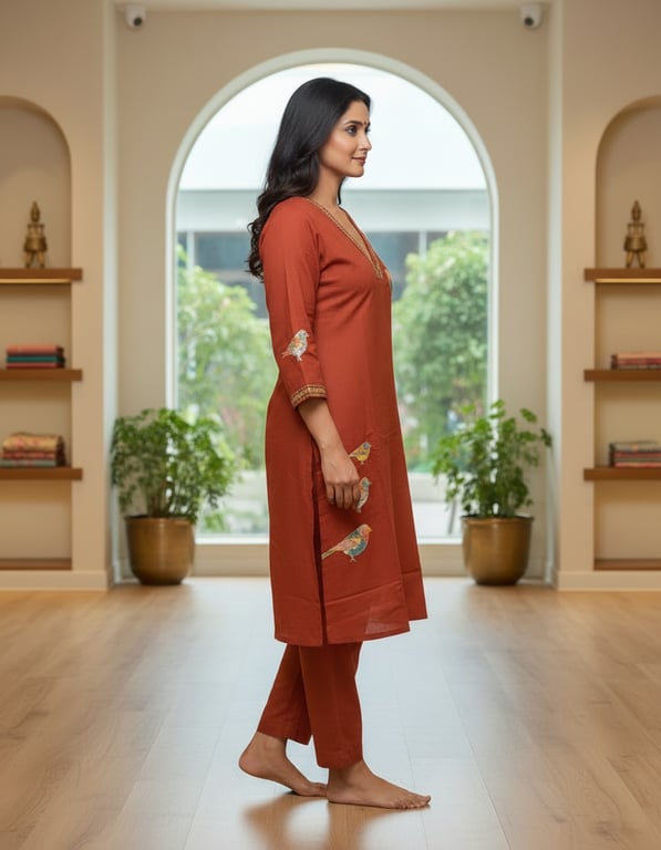 Bird Motif Embroidered Kurta Pant Set thumbnail 2