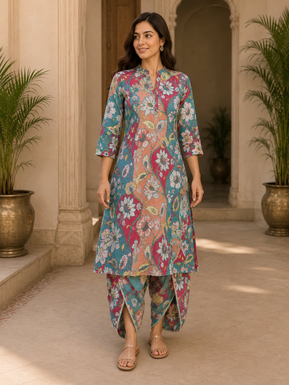 Botanical Mosaic Kurta Tulip Pant Set
