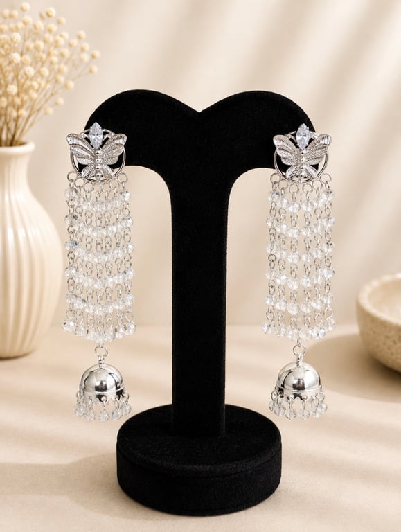 Silver Butterfly Cascade Earrings