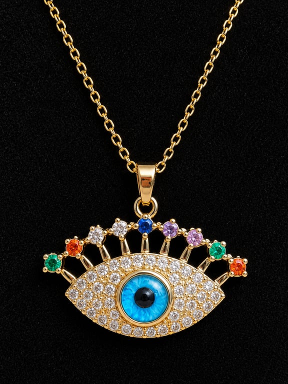 Rainbow Evil Eye Pendant Necklace thumbnail 2