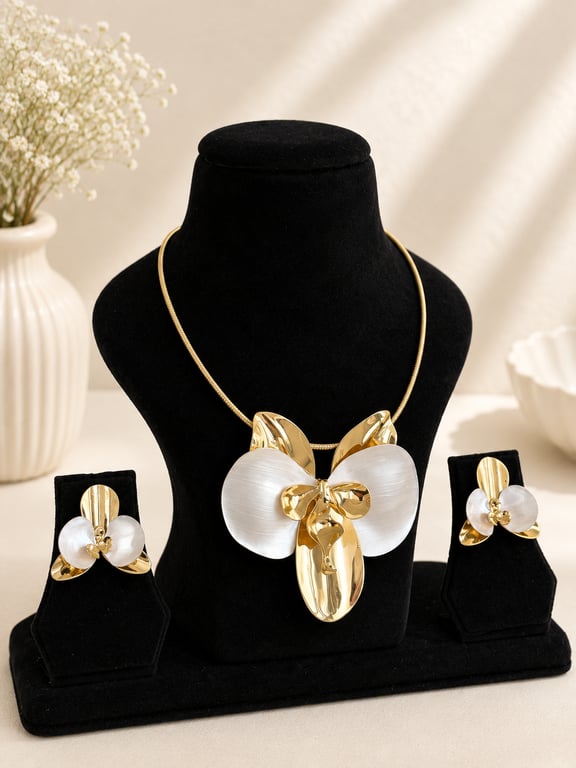 White Floral Necklace & Earrings Set thumbnail 4