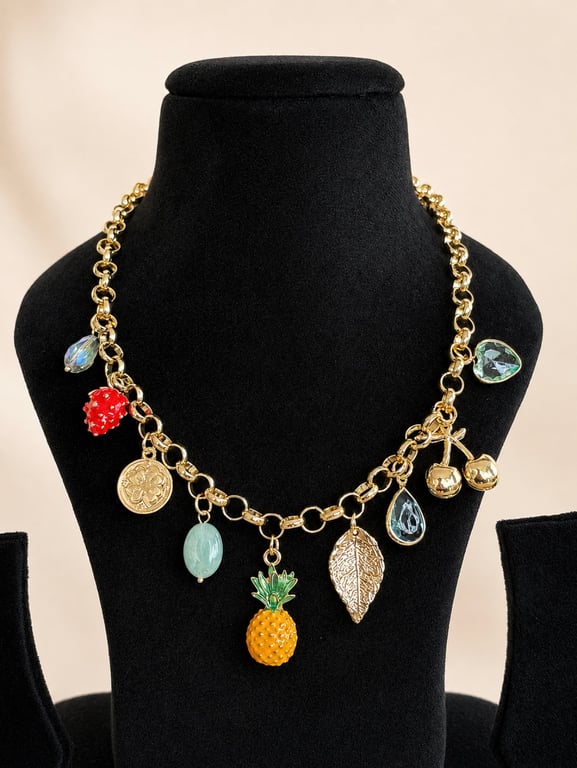 Tropical Fruit & Leaf Charm Necklace