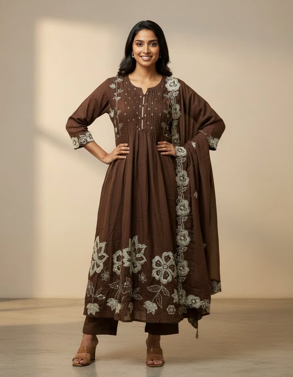 Floral Embroidered Anarkali Dupatta Set