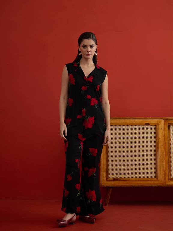 (Advita) Scarlet Bloom Viscose Blend Co-Ord Set