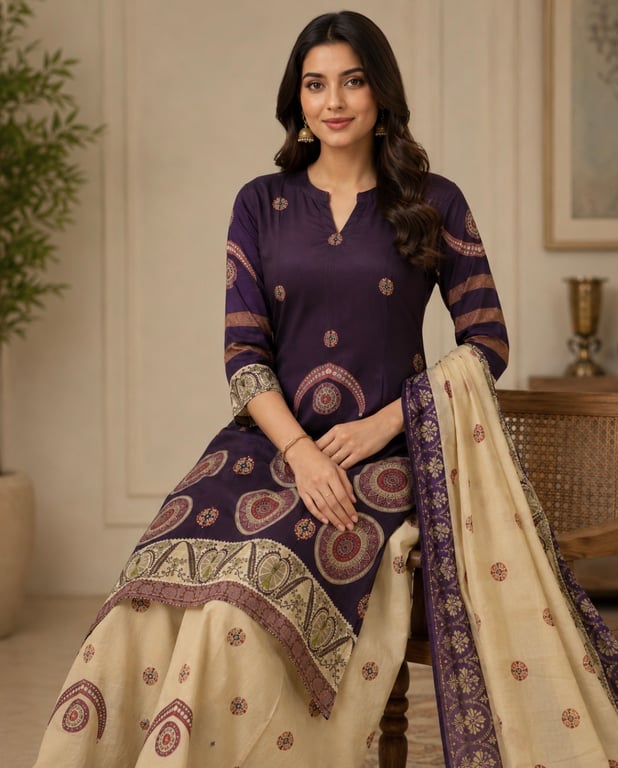 Heritage Medallion Asymmetric Kurta Palazzo Set thumbnail 4
