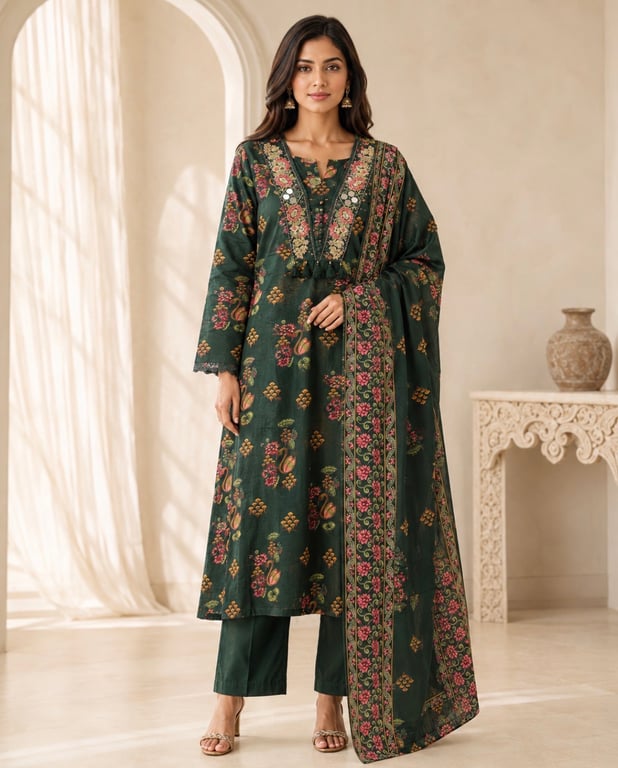Emerald Floral Heritage Kurta Set