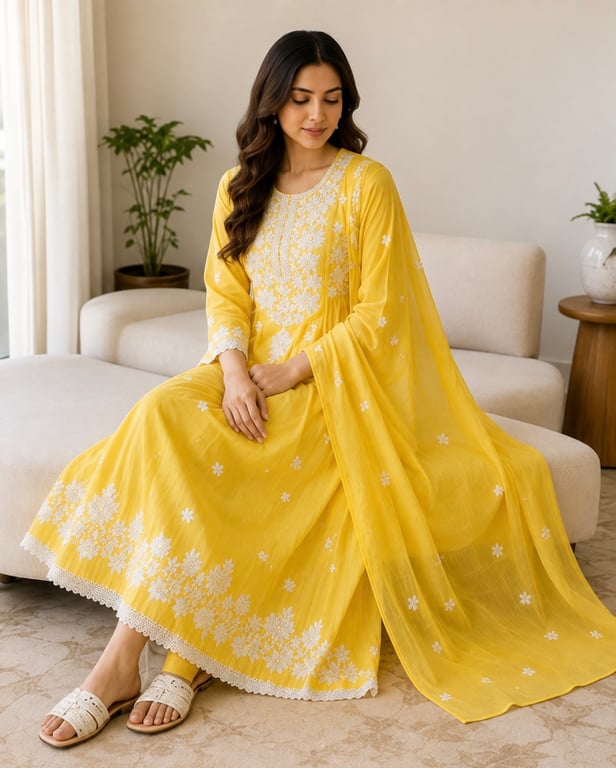 Meadow Bloom Embroidered Anarkali Dupatta Set thumbnail 5