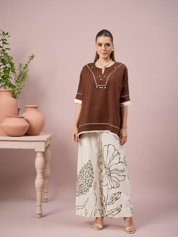 Mocha Brown Printed Co-ord Set
