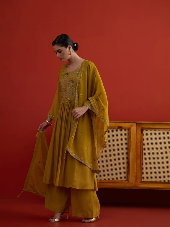 Floral Yoke Flared Suit Set-L thumbnail 4
