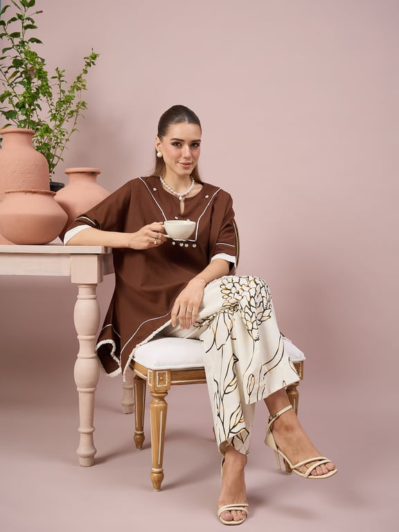 Mocha Brown Printed Co-ord Set thumbnail 4