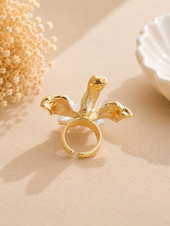 White Sculptural Flower Statement Ring thumbnail 3