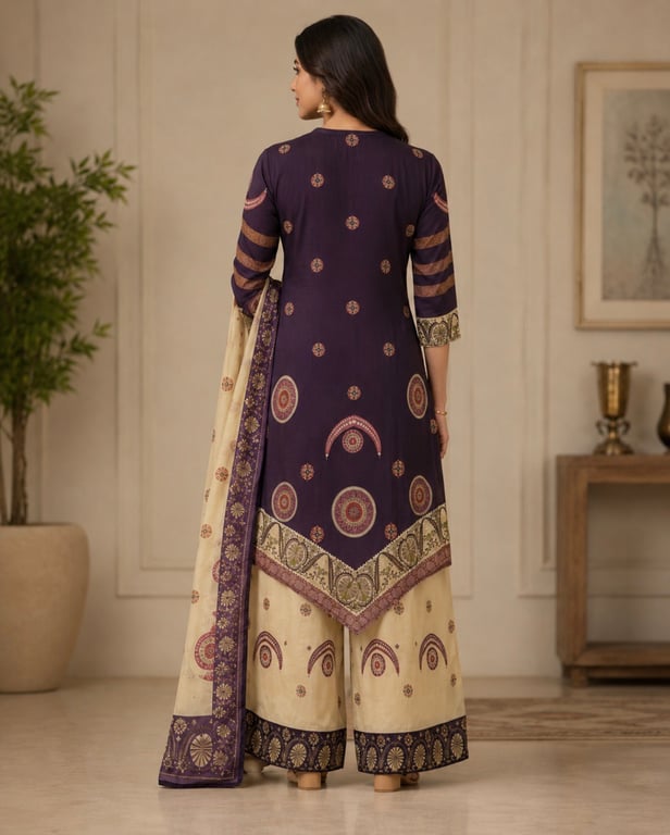 Heritage Medallion Asymmetric Kurta Palazzo Set thumbnail 5