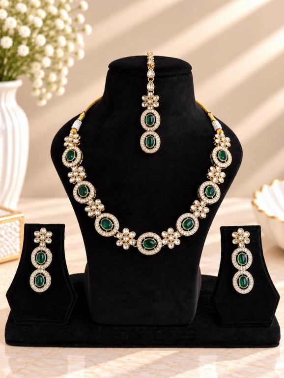 Emerald Bloom Crystal Necklace Set