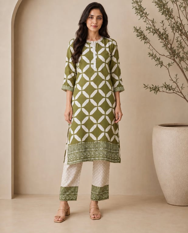 Geometric Print Kurta Pant Set