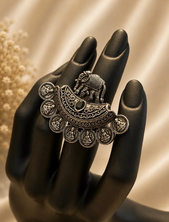Elephant & Medallion Statement Ring
