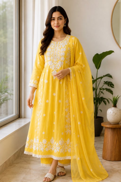 Meadow Bloom Embroidered Anarkali Dupatta Set