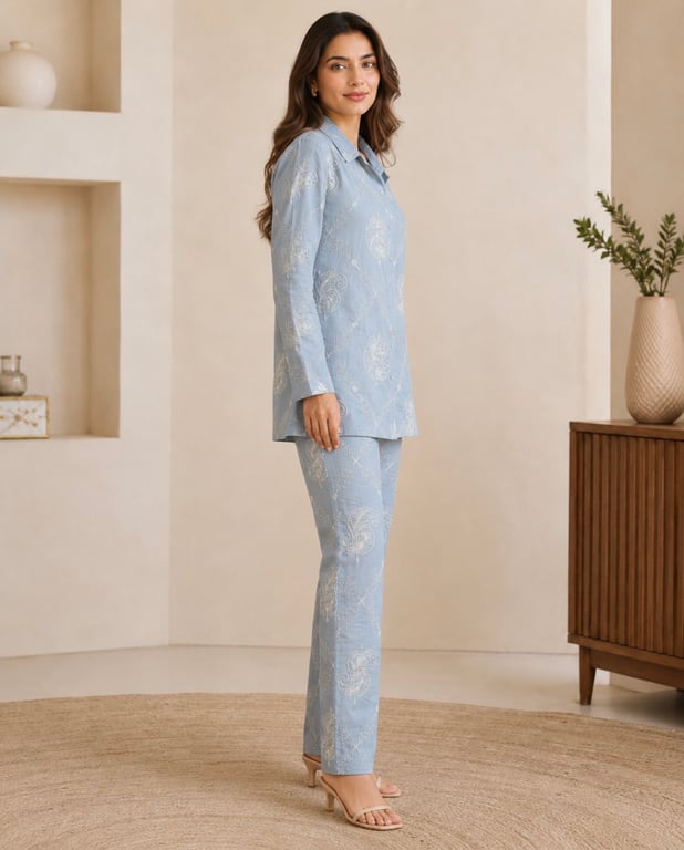 Paisley Embroidered Shirt & Pant Co-ord Set thumbnail 4