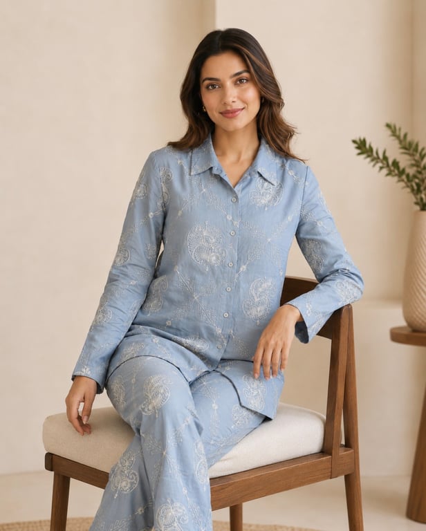 Paisley Embroidered Shirt & Pant Co-ord Set thumbnail 3