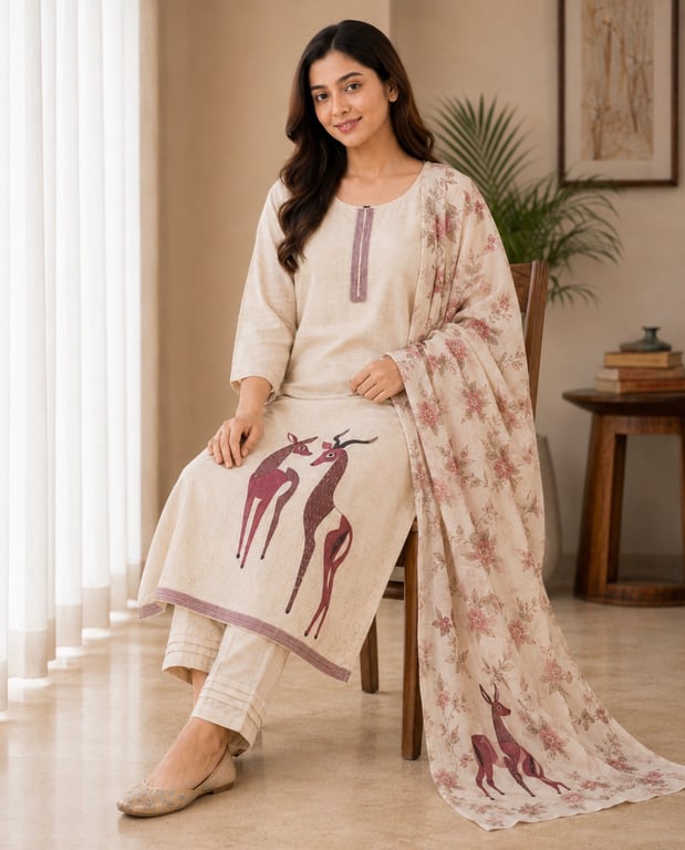 Heritage Motif Printed Kurta Pant Set thumbnail 3