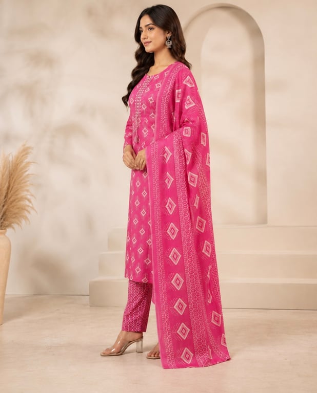 Geometric Motif Kurta Pant Dupatta Set thumbnail 2