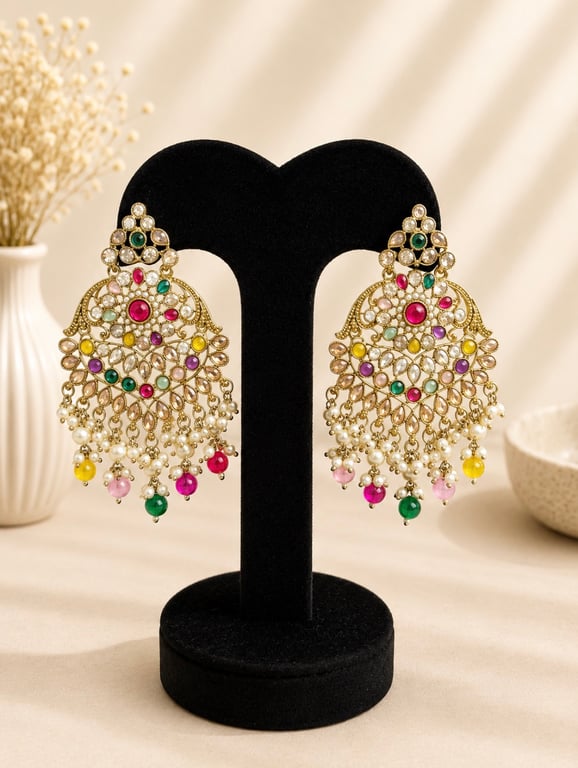 Multicolor Floral Pearl Cascade Earrings