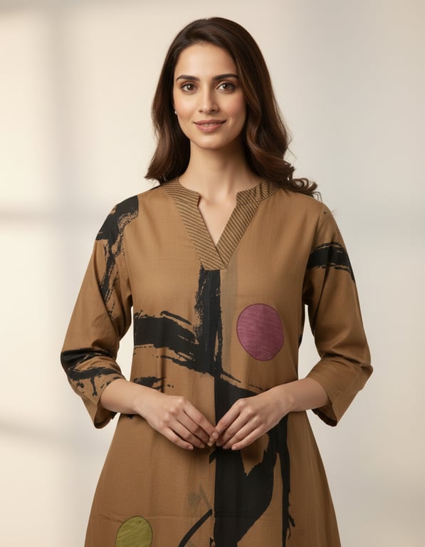 Abstract Brushstroke Printed Kurta Pant Set thumbnail 3
