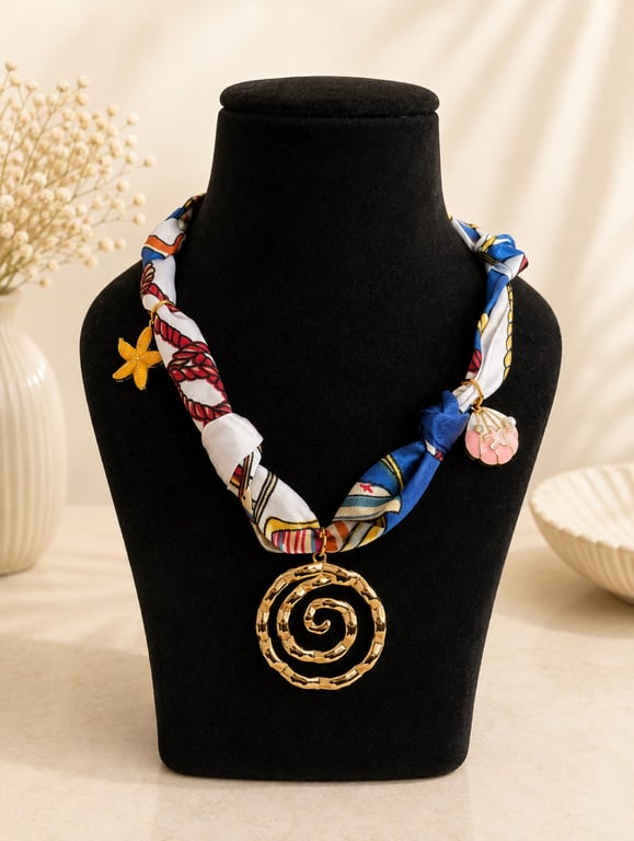 Printed Scarf Charm Necklace