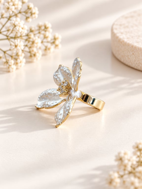 Crystal Four-Petal Flower Ring thumbnail 2