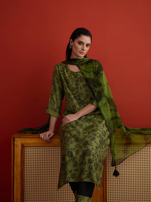 (Libas) Olive Garden Floral Printed Kurta Set thumbnail 3