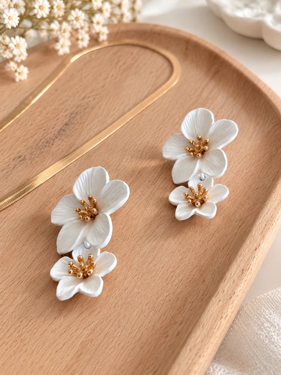 White Floral Cluster Necklace Set thumbnail 3