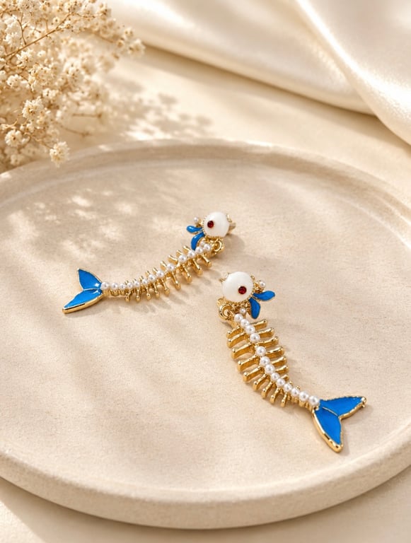 Blue Fish Skeleton Drop Earrings thumbnail 2