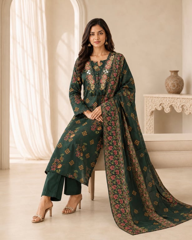 Emerald Floral Heritage Kurta Set thumbnail 4