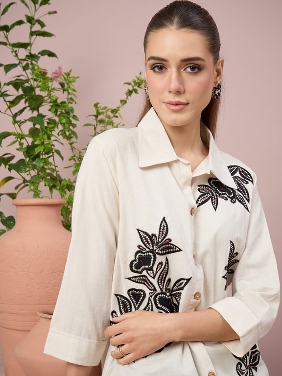 Floral Embroidered Shirt Skirt Set thumbnail 4