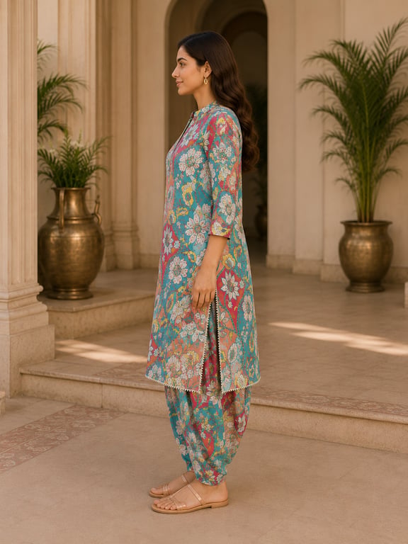 Botanical Mosaic Kurta Tulip Pant Set thumbnail 2