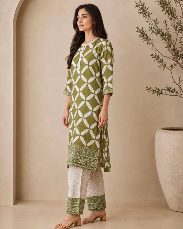 Geometric Print Kurta Pant Set thumbnail 3