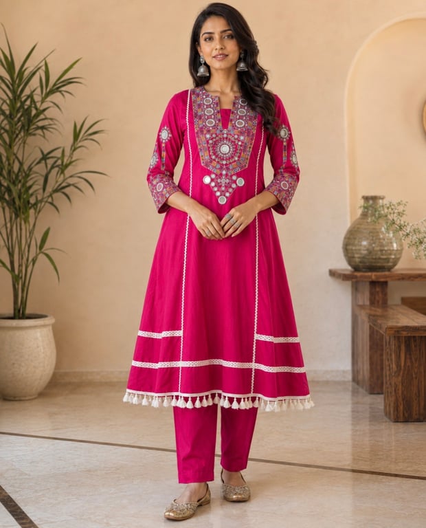 Floral Vine Embroidered Kurta Pant Set