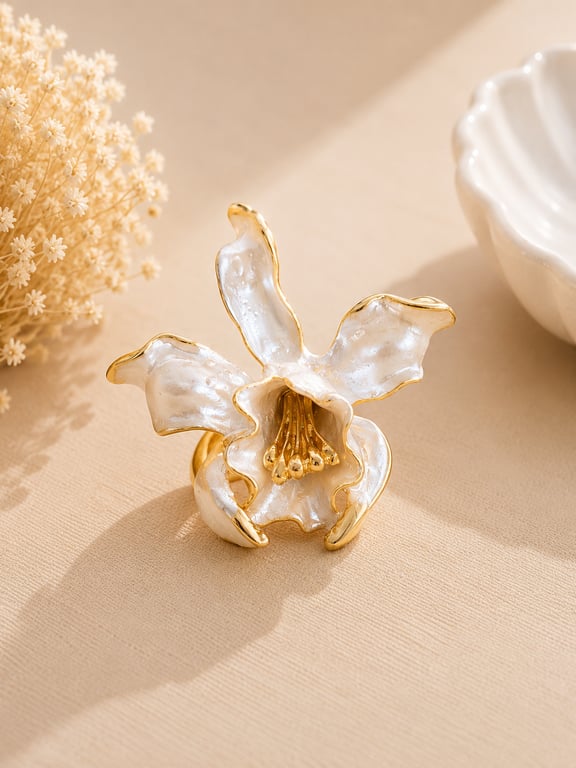 White Sculptural Flower Statement Ring thumbnail 2