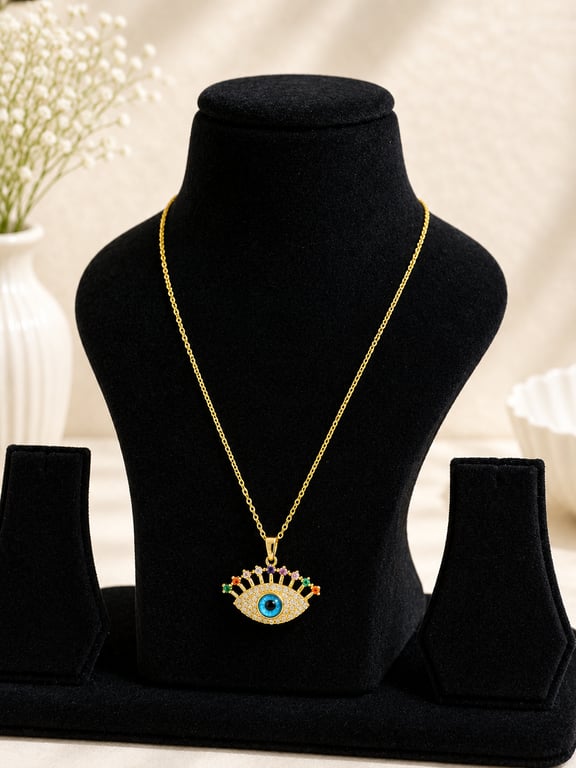 Rainbow Evil Eye Pendant Necklace thumbnail 3