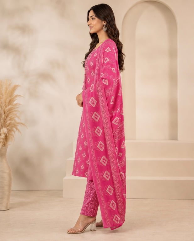 Geometric Motif Kurta Pant Dupatta Set thumbnail 4