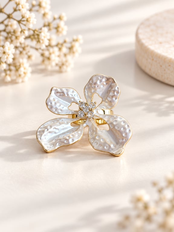 Crystal Four-Petal Flower Ring