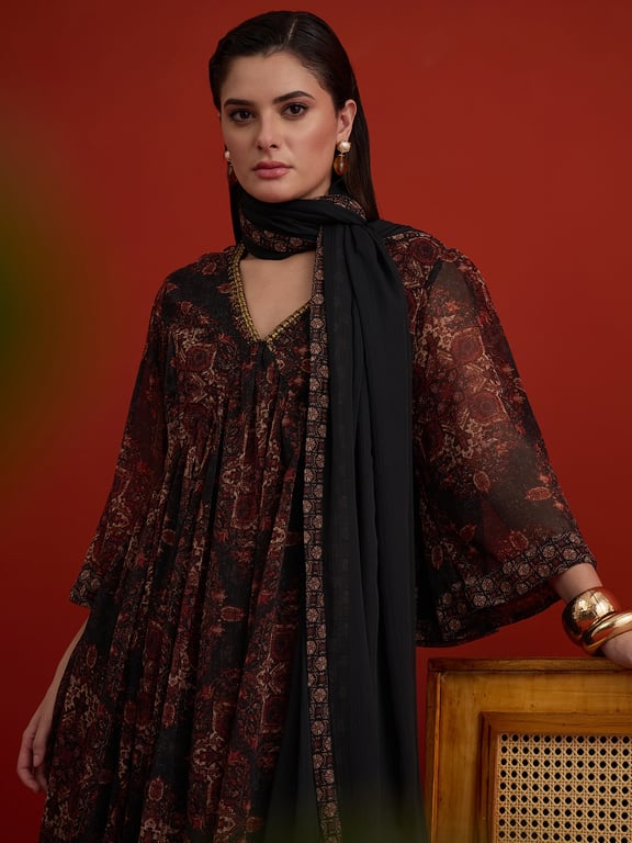Biba Midnight Heritage Printed Anarkali Set thumbnail 2