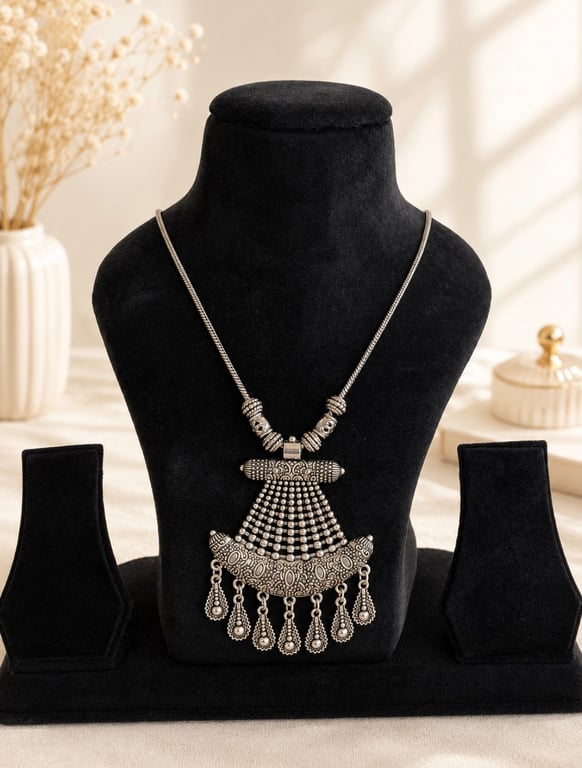 Ornate Fan Pendant Statement Necklace