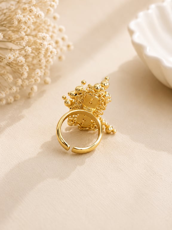 Gold Beaded Cluster Statement Ring thumbnail 2