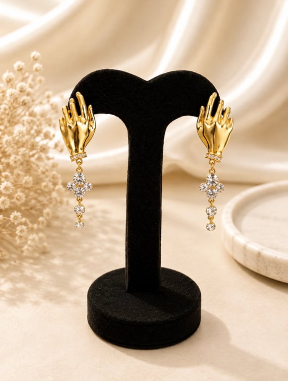 Crystal Hand Drop Earrings-silver