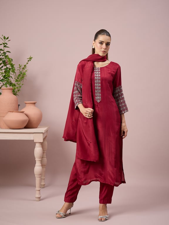 Ruby Elegance Embroidered Kurta Set