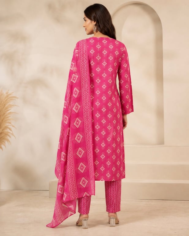 Geometric Motif Kurta Pant Dupatta Set thumbnail 5