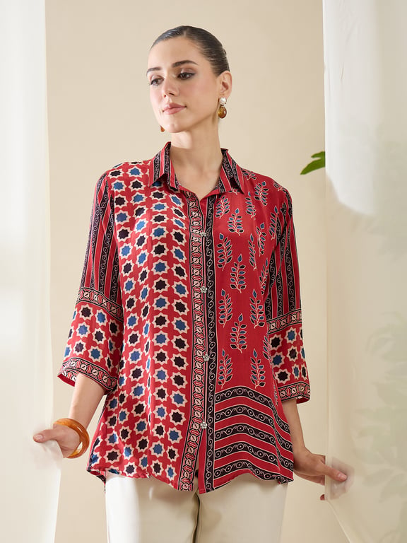 Heywomaniyaa Printed Crepe Shirts - L - HW-063-L