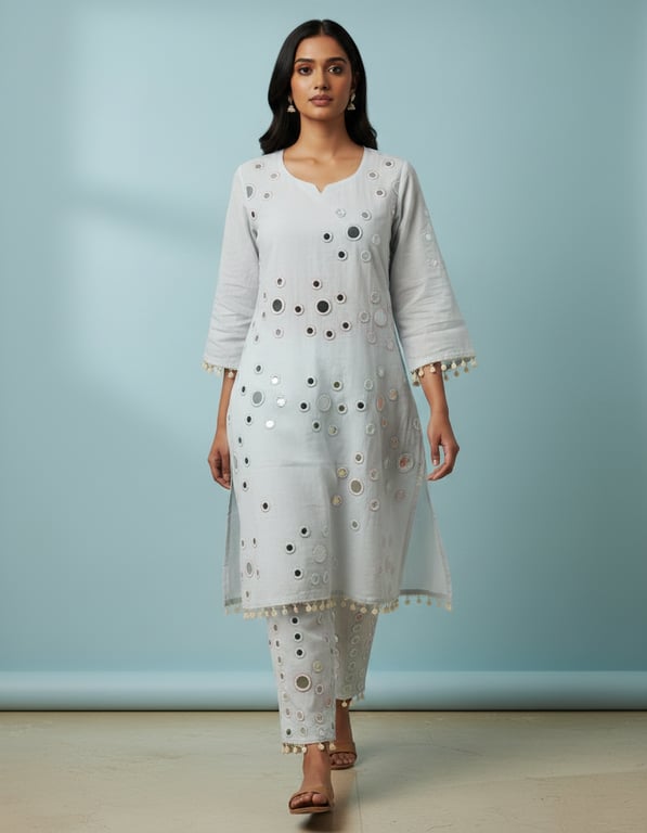 Floral Panel Printed Kurta Pant Set
