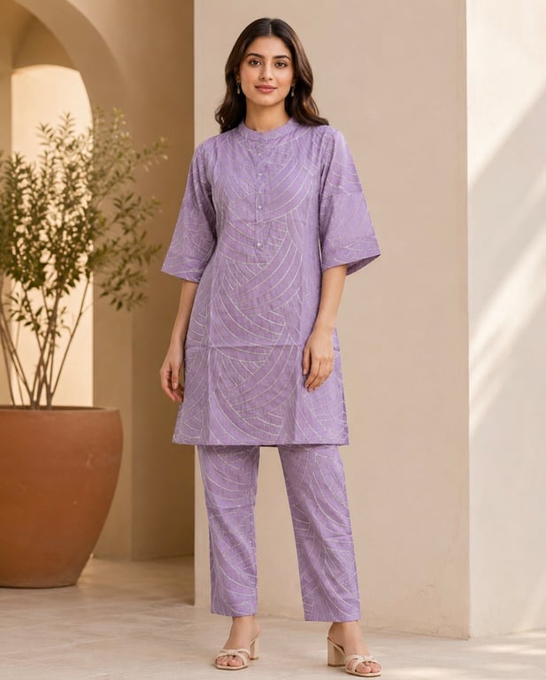 Heritage Floral Panel Kurta Pant Set